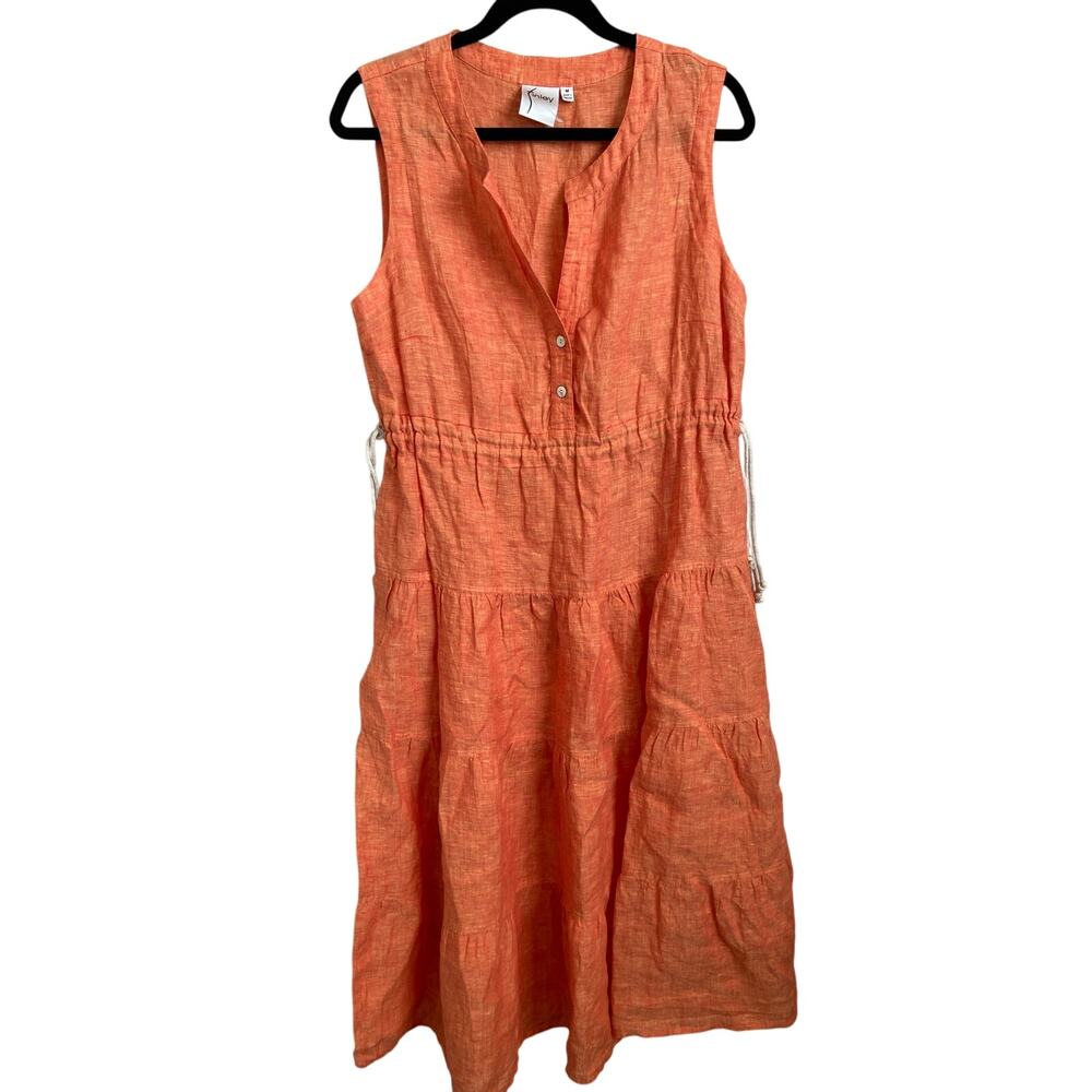 Finley Orange Linen Sleeveless Dress Size Medium